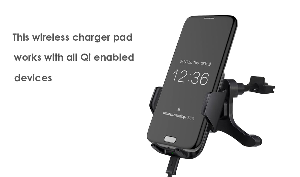 Wireless Charger Vehicle Phone Stand Charging Dock Air Vent Holder- Black