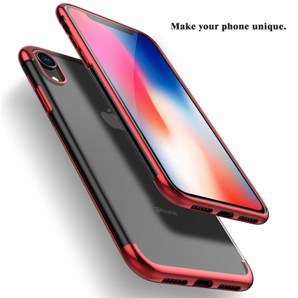 Slim Shock Clear TPU Plating Case Cover for iPhone XR- Red