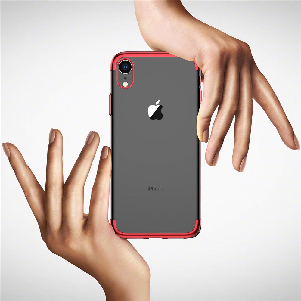 Slim Shock Clear TPU Plating Case Cover for iPhone XR- Red