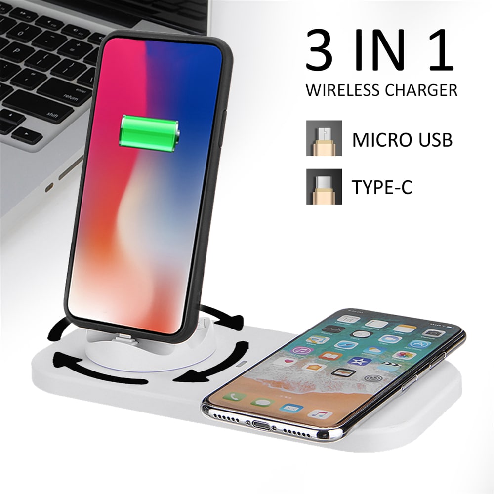 Wireless Charger Station Phone Charging Dock Pad Holder USB Type-C- White