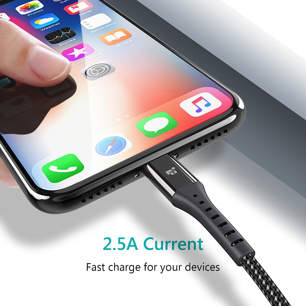 TIEGEM USB Charger Cable for iPhone X XS Cable Fast Charger for iPhone 6 6s 7 8- Black 0.3M
