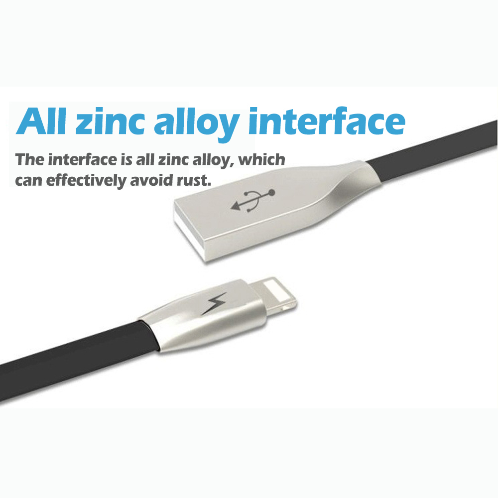 Rhombic Zinc Alloy USB 1M Data Cable for 8 Pin Devices- Black