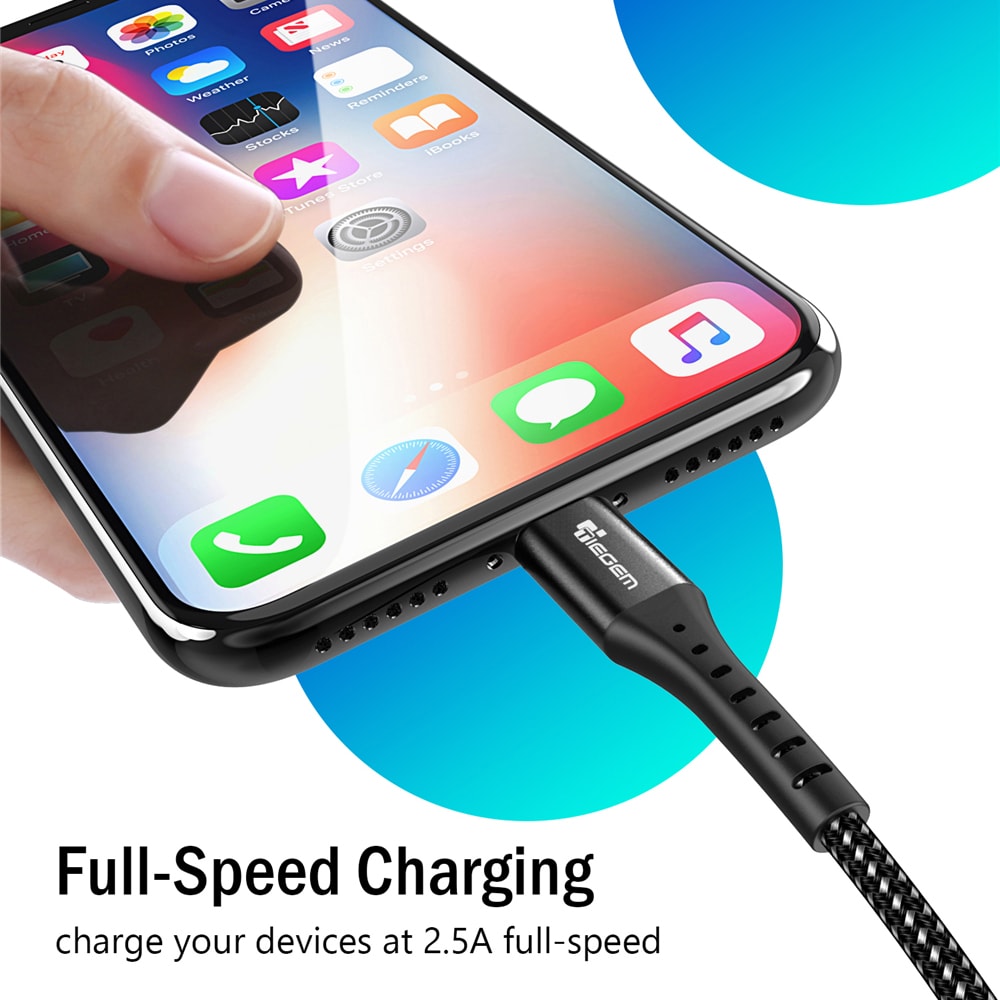 TIEGEM Cable for iPhone Fast Charging Data Cable- Gray 30CM