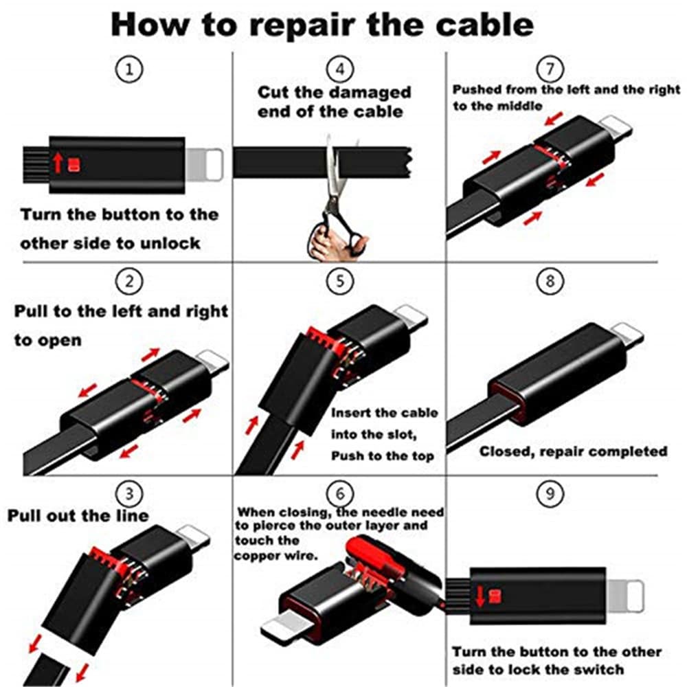 Repairable Charge Cable for iPhone Quick Charging Line 1.5 M- Black
