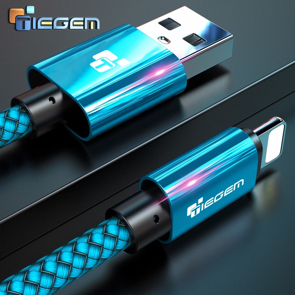 TIEGEM USB Cable for iPhone 6 6s 7 8 Plus X XS XR 2A Fast Charging Cables- Blue 25cm