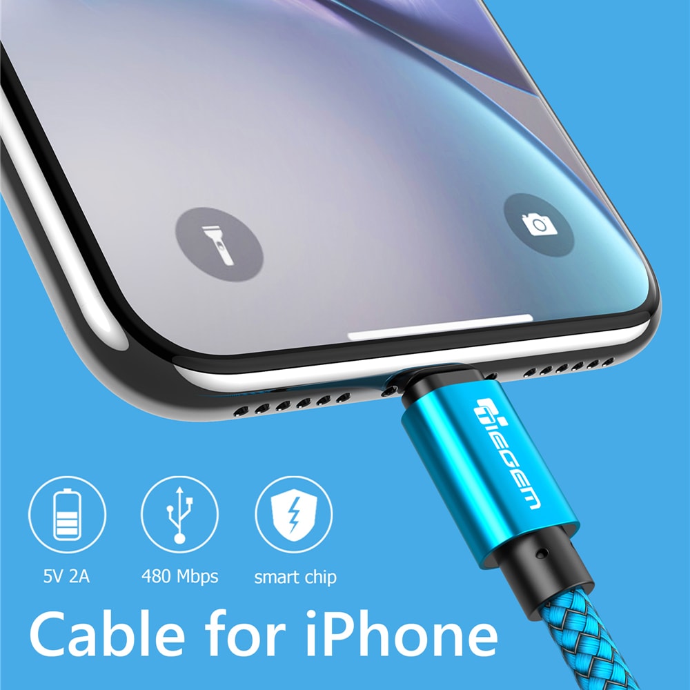 TIEGEM USB Cable for iPhone 6 6s 7 8 Plus X XS XR 2A Fast Charging Cables- Blue 25cm