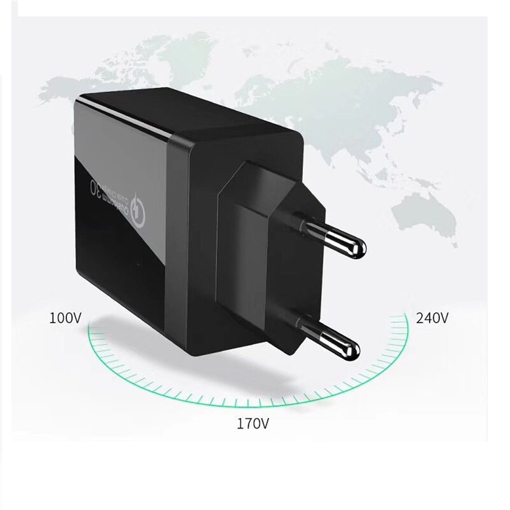 QC3.0 3-port USB Fast Wall Charger Power Adapter for Huawei / iphone / Xiaomi- Black