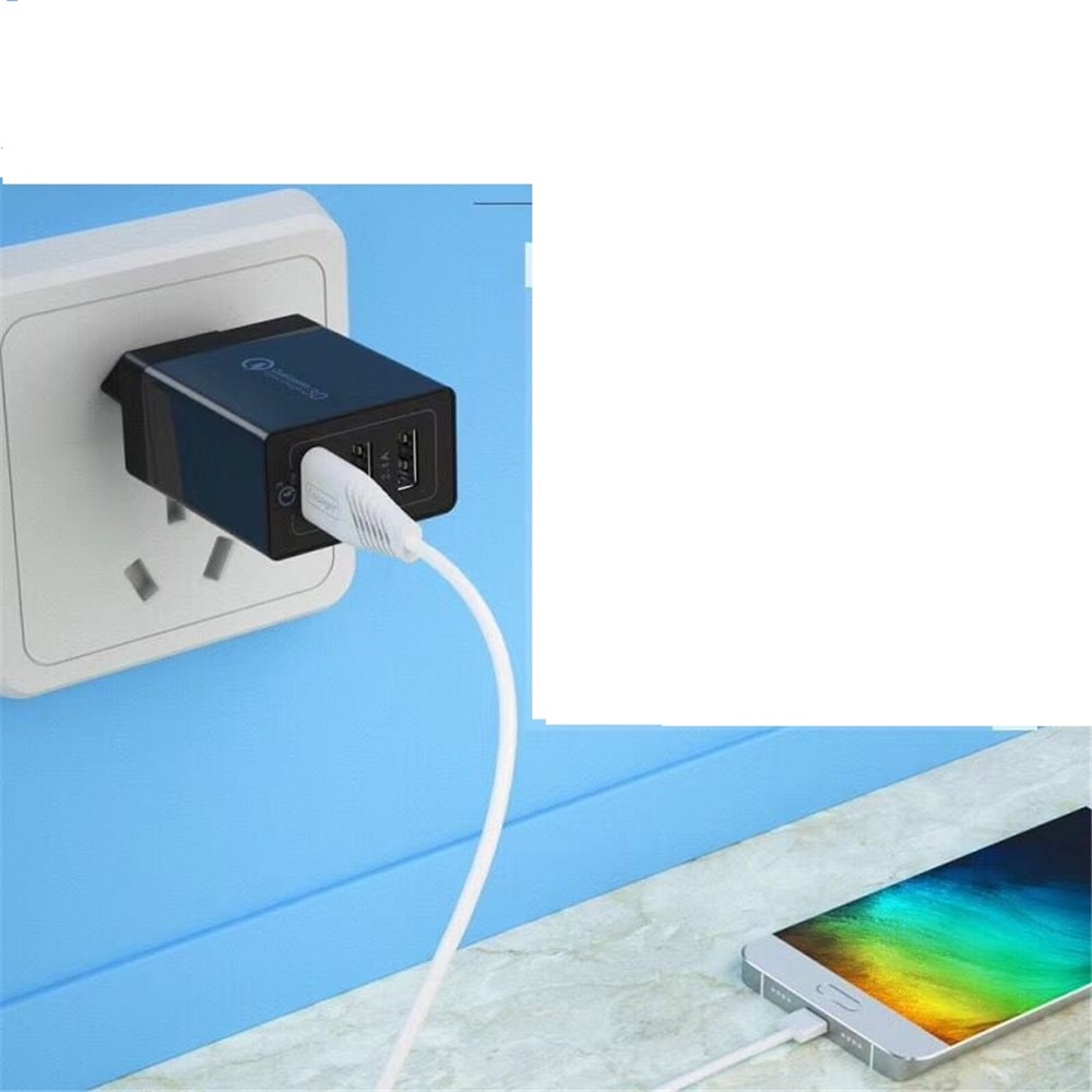 QC3.0 3-port USB Fast Wall Charger Power Adapter for Huawei / iphone / Xiaomi- Black